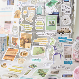 碎片轨迹手帐胶带可爱少女杂志英文爱心盐系手账拼贴造景素材贴纸