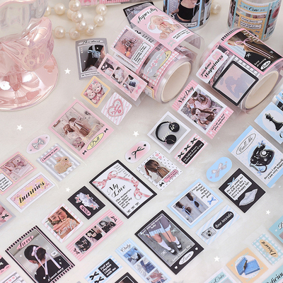 芭蕾幻影手帐胶带盐系少女猫咪英文爱心ins手账拼贴装饰素材贴纸