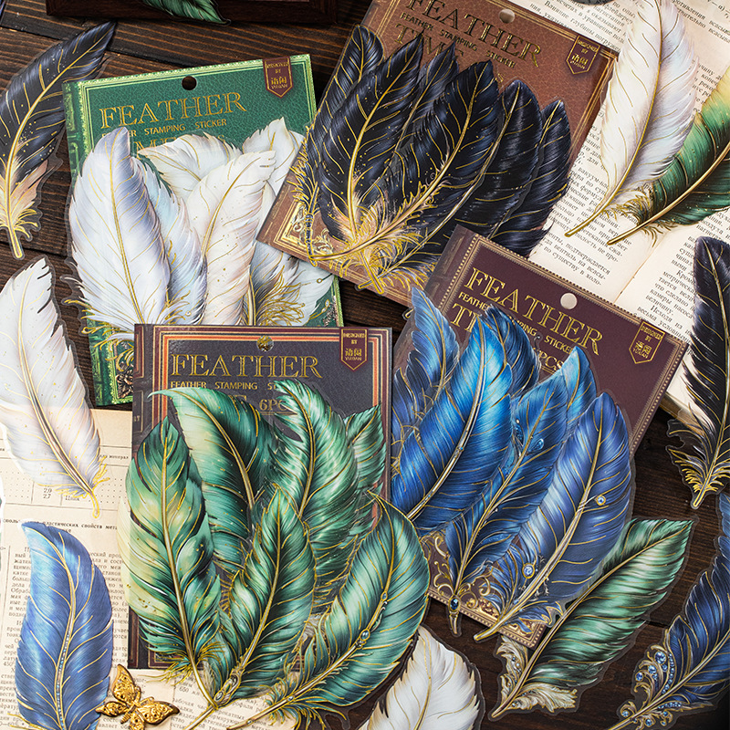 时之比翼pet烫金羽毛手账贴纸