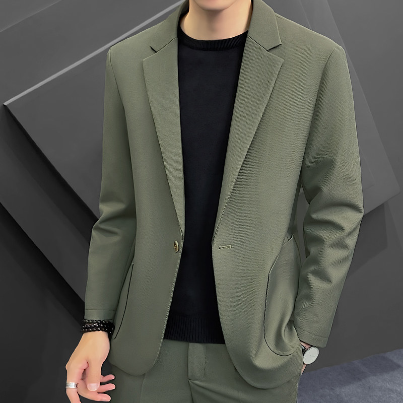 休闲小西装男士韩版潮流高级感西服套装雅痞帅气绿色单西外套上衣