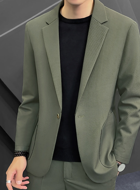 休闲小西装男士韩版潮流高级感西服套装雅痞帅气绿色单西外套上衣