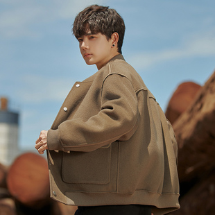 立领棒球服夹克男士春秋季2024新款高级感羊毛双面呢子外套冬装潮