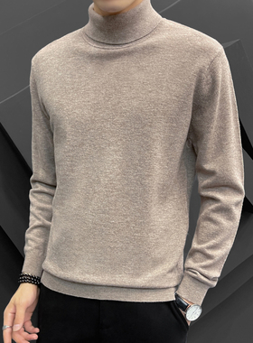100%纯羊毛高领羊毛衫2025春秋季男士毛衣纯色打底衫修身针织衫潮
