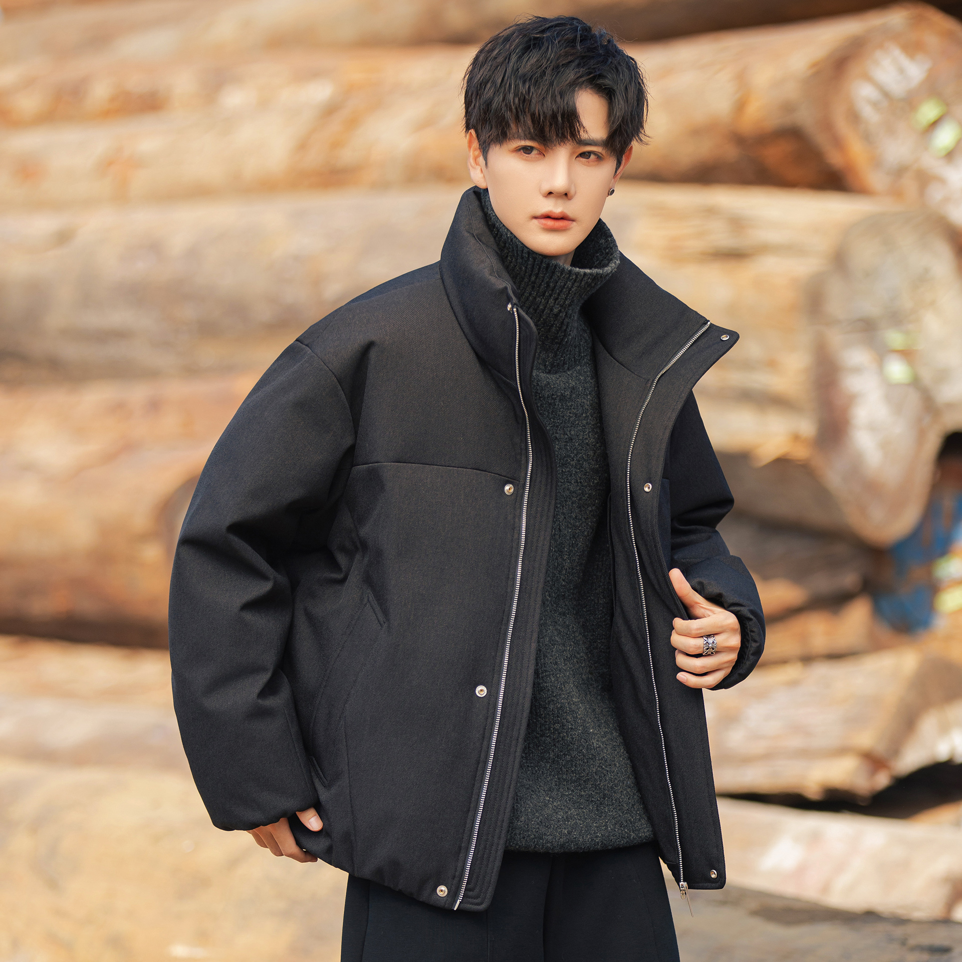 男士休闲加厚夹克休闲羽绒服外套