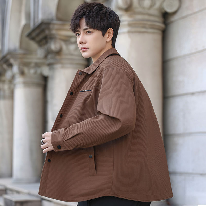 翻领外套男士春秋季2025新款高级感休闲宽松衬衫式上衣男装夹克潮