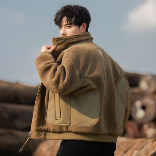 双面穿颗粒绒外套男士秋冬季新款加厚保暖羊羔绒皮毛一体夹克冬装