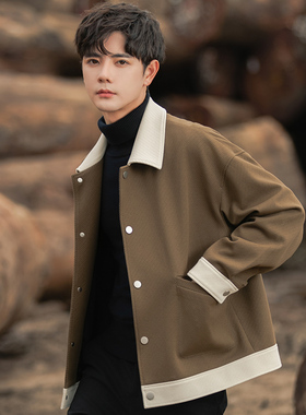 佐向斯撞色拼接夹克外套男士早春新款休闲翻领痞帅高级感男装上衣
