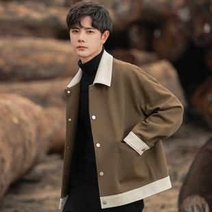 佐向斯撞色拼接夹克外套男士早春新款休闲翻领痞帅高级感男装上衣
