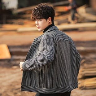 加厚男装 2025新款 休闲羊毛呢外套短款 春秋季 上衣 千鸟格子夹克男士
