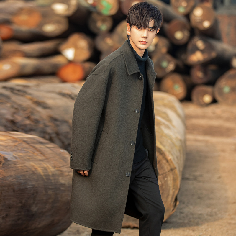 100%纯绵羊毛双面呢大衣男中长款
