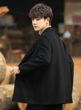 双面羊毛呢子外套男短款冬季西装领大衣男士中长款高级感风衣上衣