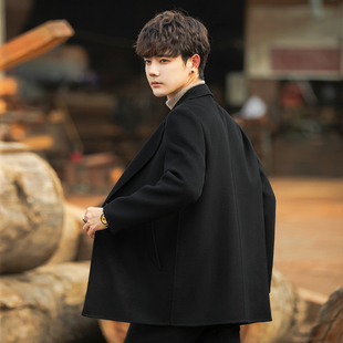 双面羊毛呢子外套男短款冬季西装领大衣男士中长款高级感风衣上衣