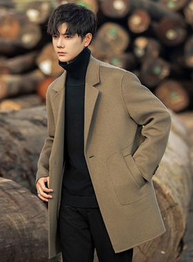 男士羊毛呢外套2025秋冬季新款高级感中长款大衣双面呢子短款风衣