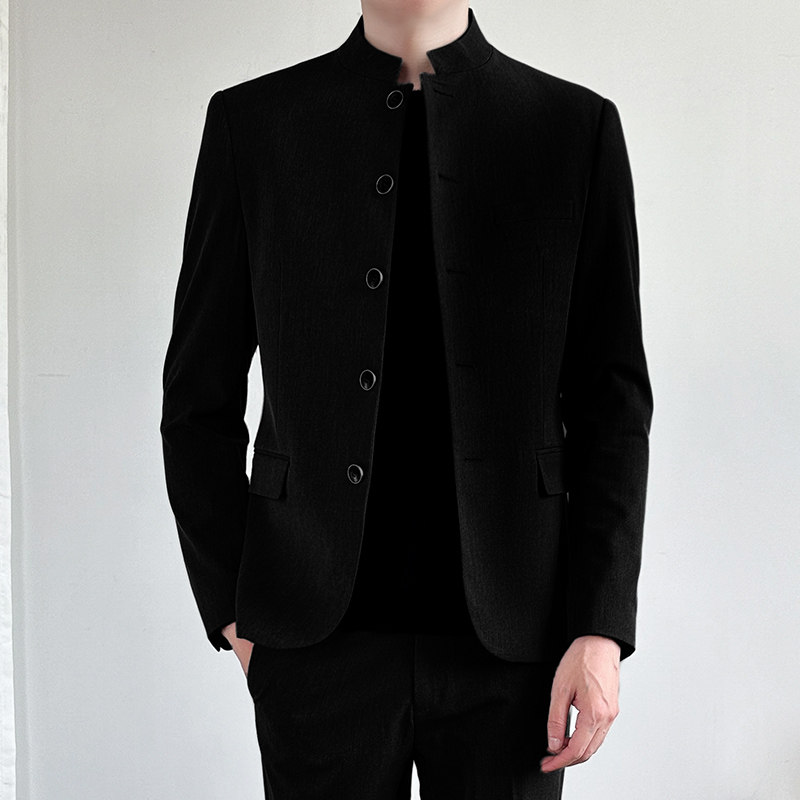 新式中山装套装男士高级感立领演出婚礼西服潮流痞帅修身唐装外套
