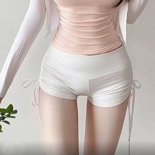 白色针织侧系带修身性感短裤女