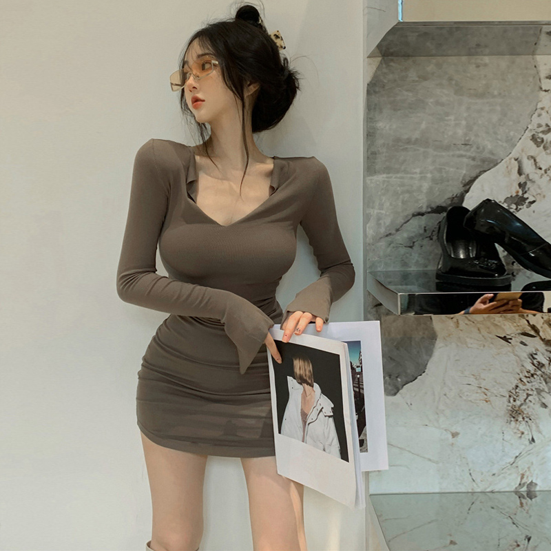 辣妹棉V领紧身包臀性感连衣裙