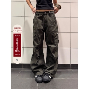 MADWITCH美式复古做旧工装休闲裤男女宽松解构廓形baggy弯刀裤子