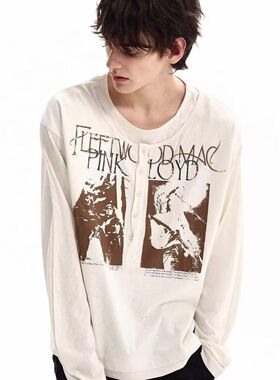 2024男长袖t恤秋季打底衫长袖秋季港风印花宽松潮流上衣