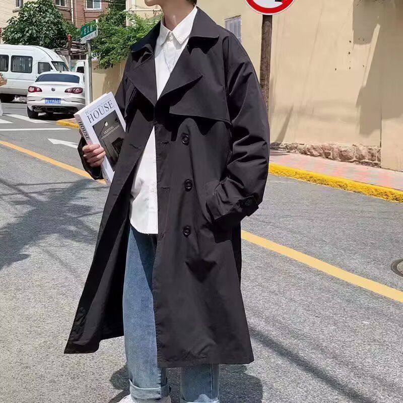 秋季ins港风潮牌双排扣中长款风衣男帅气过膝披风宽松bf大衣外套
