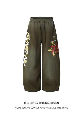 Feel lonely 美式街头星星字母印花做旧运动卫裤hiphop男女休闲裤