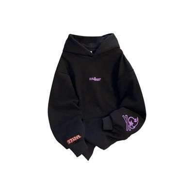 2025重磅万针刺绣美式复古小火苗连帽宽松落上衣火焰帽衫卫衣