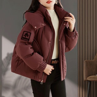 安可拉红短款羽绒服女2026年冬季新款加厚保暖白鸭绒外套妈妈洋气