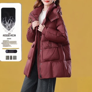 红色羽绒服女冬中长款2025新款小个子高端时尚韩版宽松加厚连帽潮