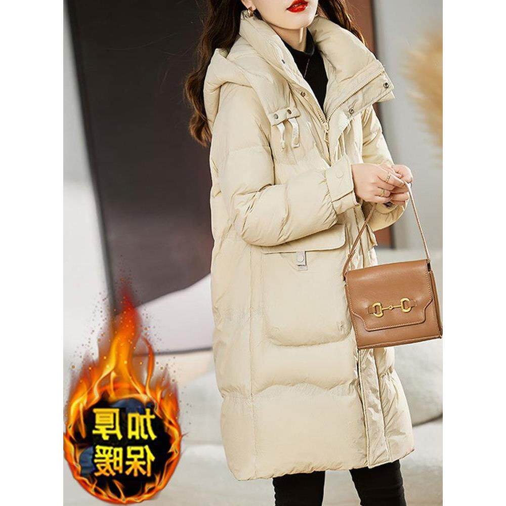高级感羽绒服女2025新款中长款冬季白鸭绒加厚大码胖mm面包服宽松
