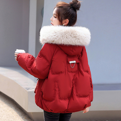 羽绒棉服女冬短款红色本命年外套