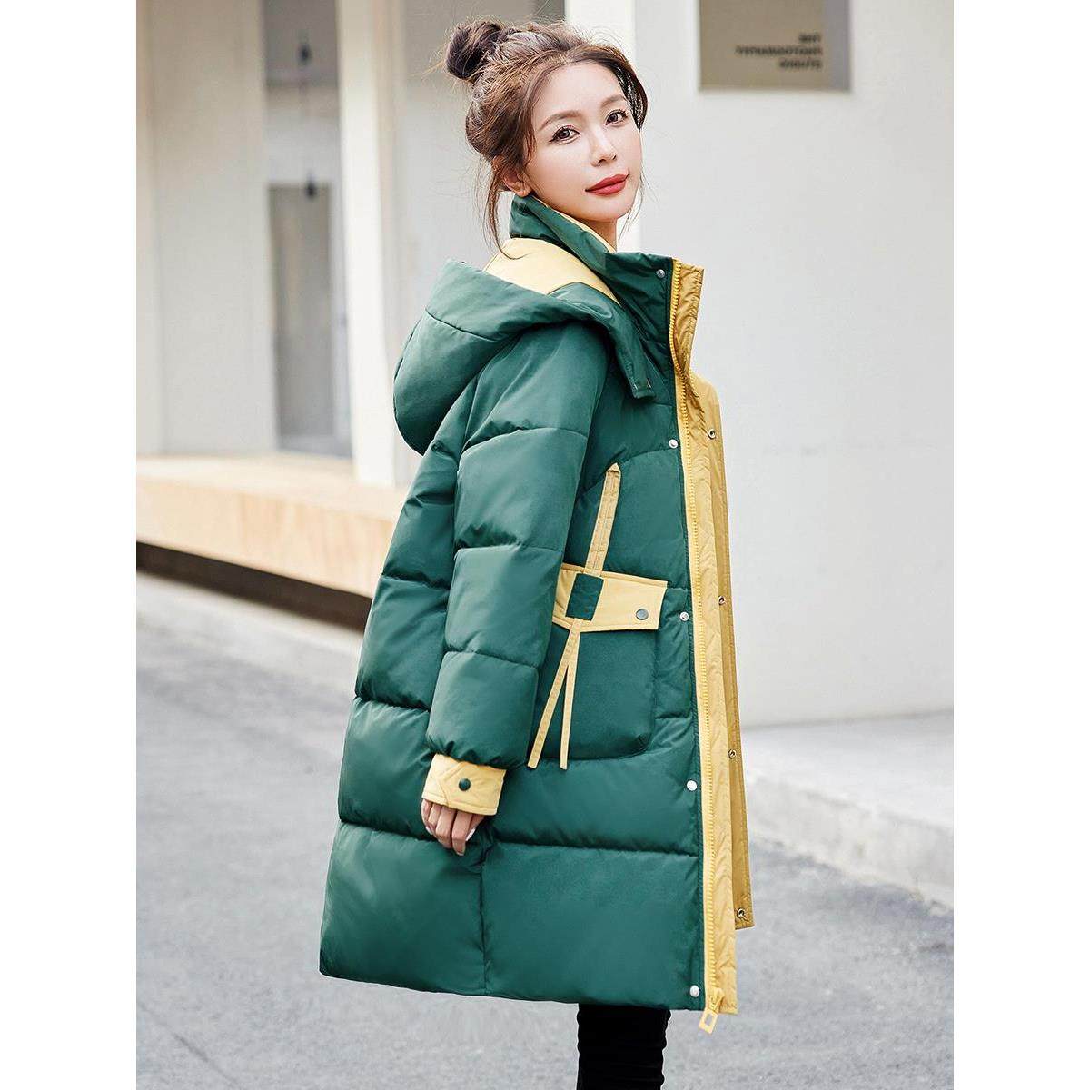 时尚洋气羽绒服女中长款冬季2025年新款小个子爆款连帽大袄厚外套