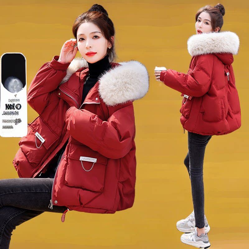 羽绒棉服女短款过年战袍小个子厚