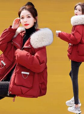 羽绒棉服女短款过年战袍小个子厚