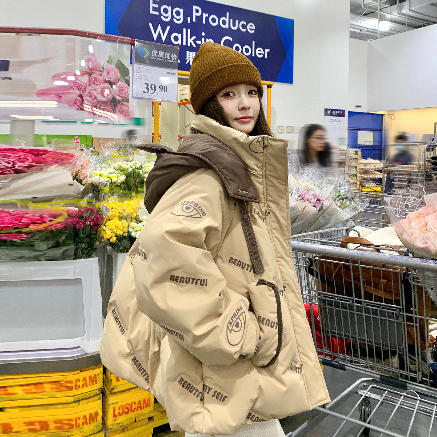 连帽短款羽绒服女冬季2026年外套