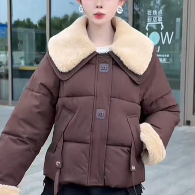 羊羔毛大翻领短款羽绒服女2026年