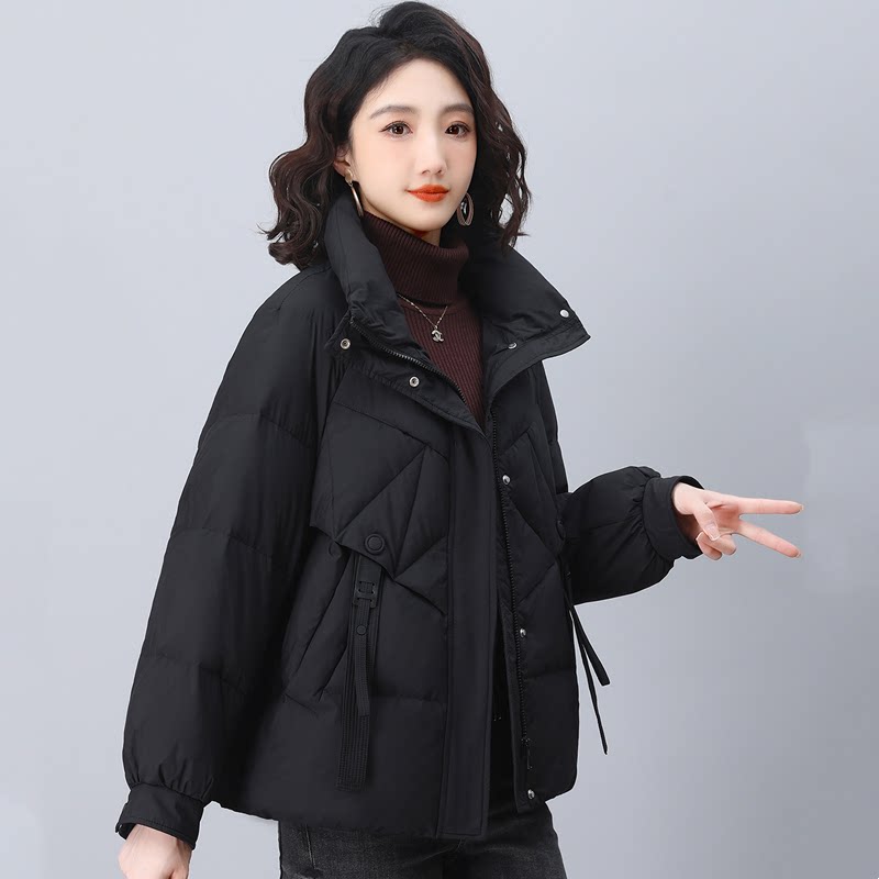 脱卸帽短款羽绒服女40岁90白鸭绒