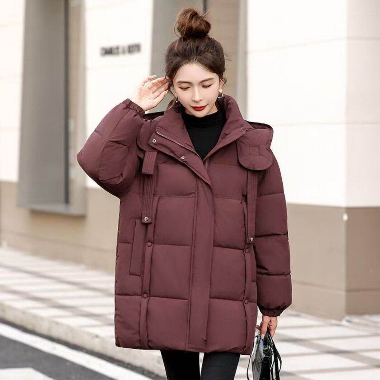 中长款大衣式羽绒服泡芙外套防寒