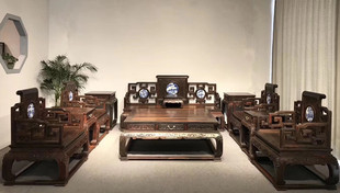 天香倾城 老挝大红酸枝卷书沙发11件套交趾黄檀组合沙发红木家具