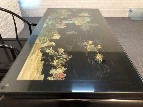 天香倾城 东非黑黄檀画案椅子两件套紫光檀画桌椅明式书房家具