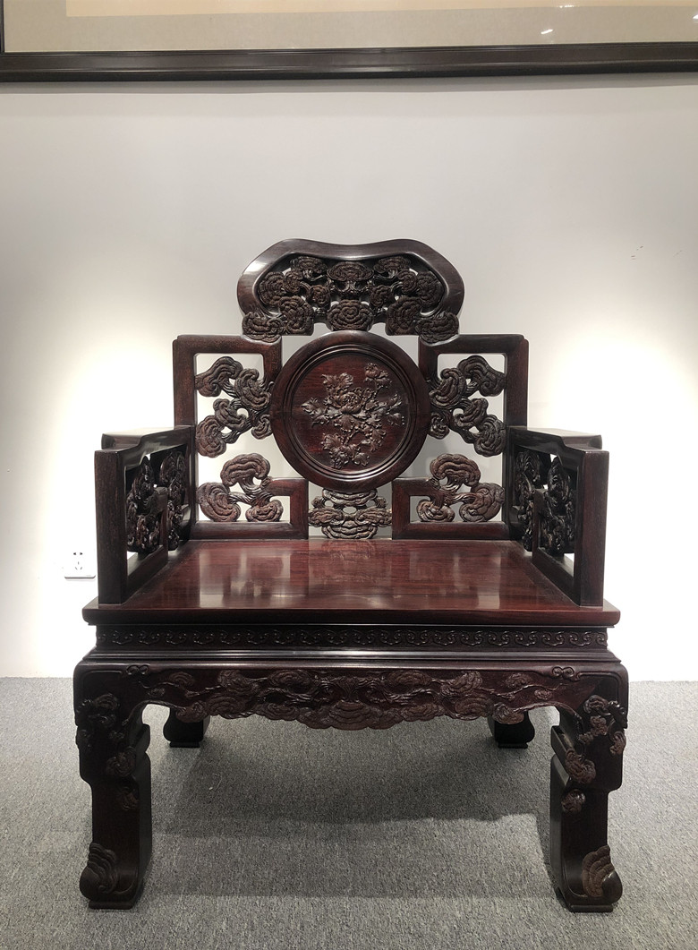 天香倾城 印度小叶紫檀灵芝太师椅檀香紫檀宝座仙作古典红木家具