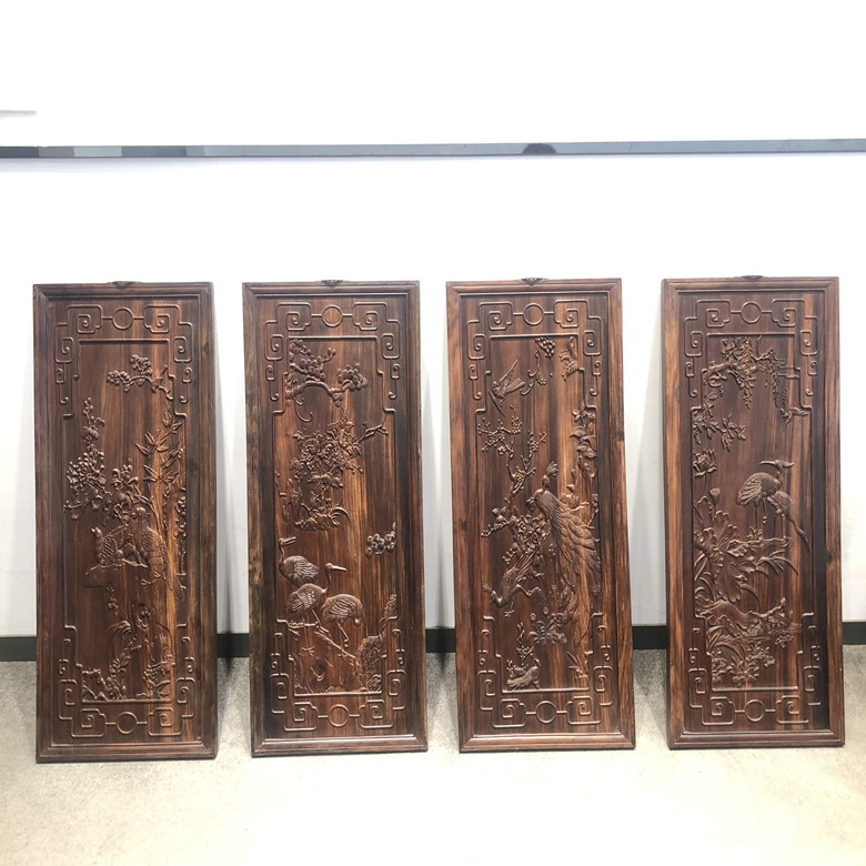 天香倾城 老挝大红酸枝独板四挂屏交趾黄檀屏风古典红木壁饰家具