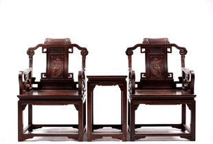 天香倾城 交趾黄檀太师椅3件套老挝大红酸枝宝座仙作明清红木家具