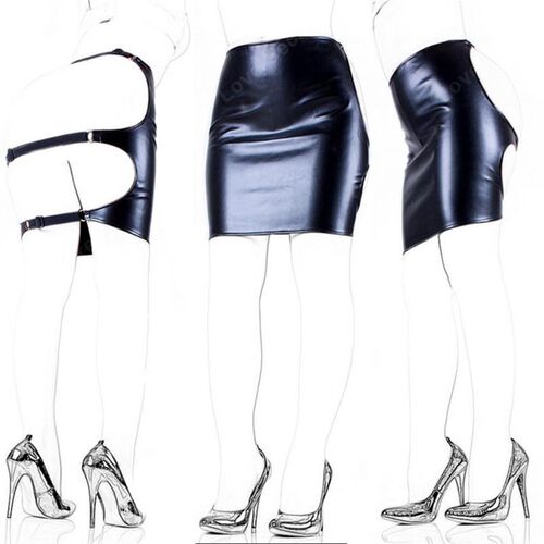 MaryXiong Fetish Slave Spanking Skirt Faux Leather Open Hip
