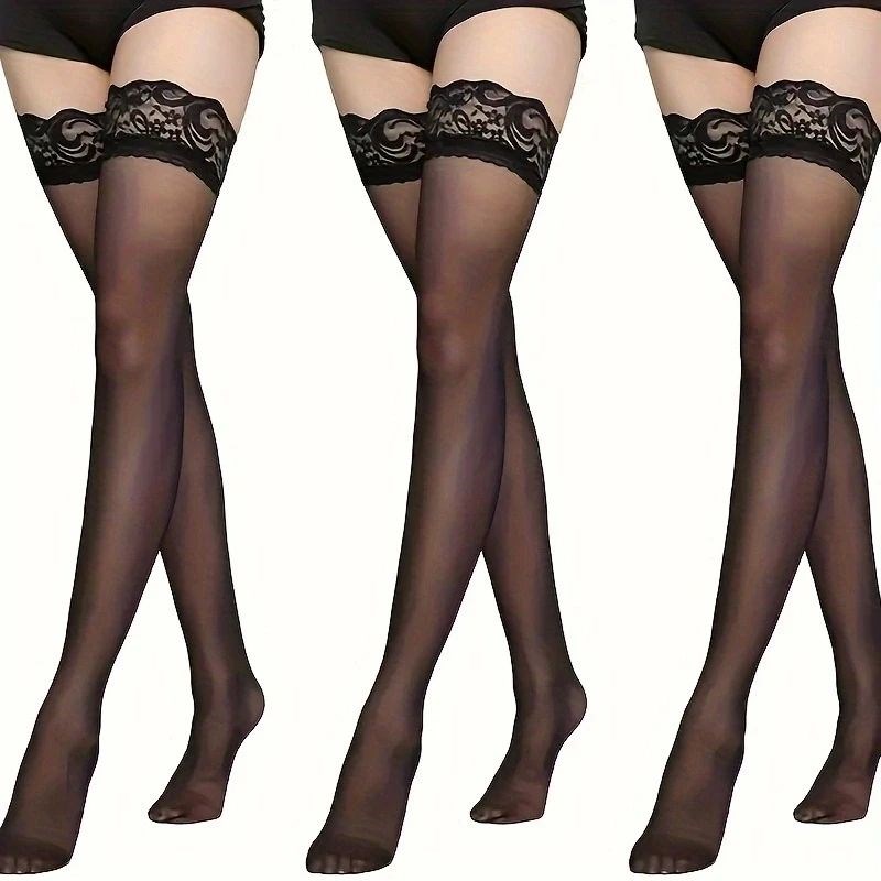 3 pairs of lace embellished thigh high socks, slim slim
