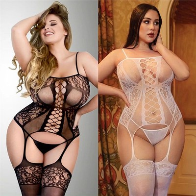 White Plus Size Bodystocking Women Sexy Adult Female