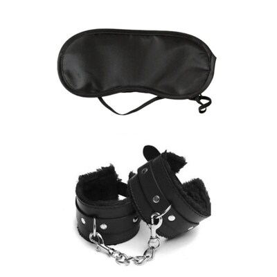 2pcs PU Leather Sex Handcuffs with Eye Mask Sex Toys for Cou