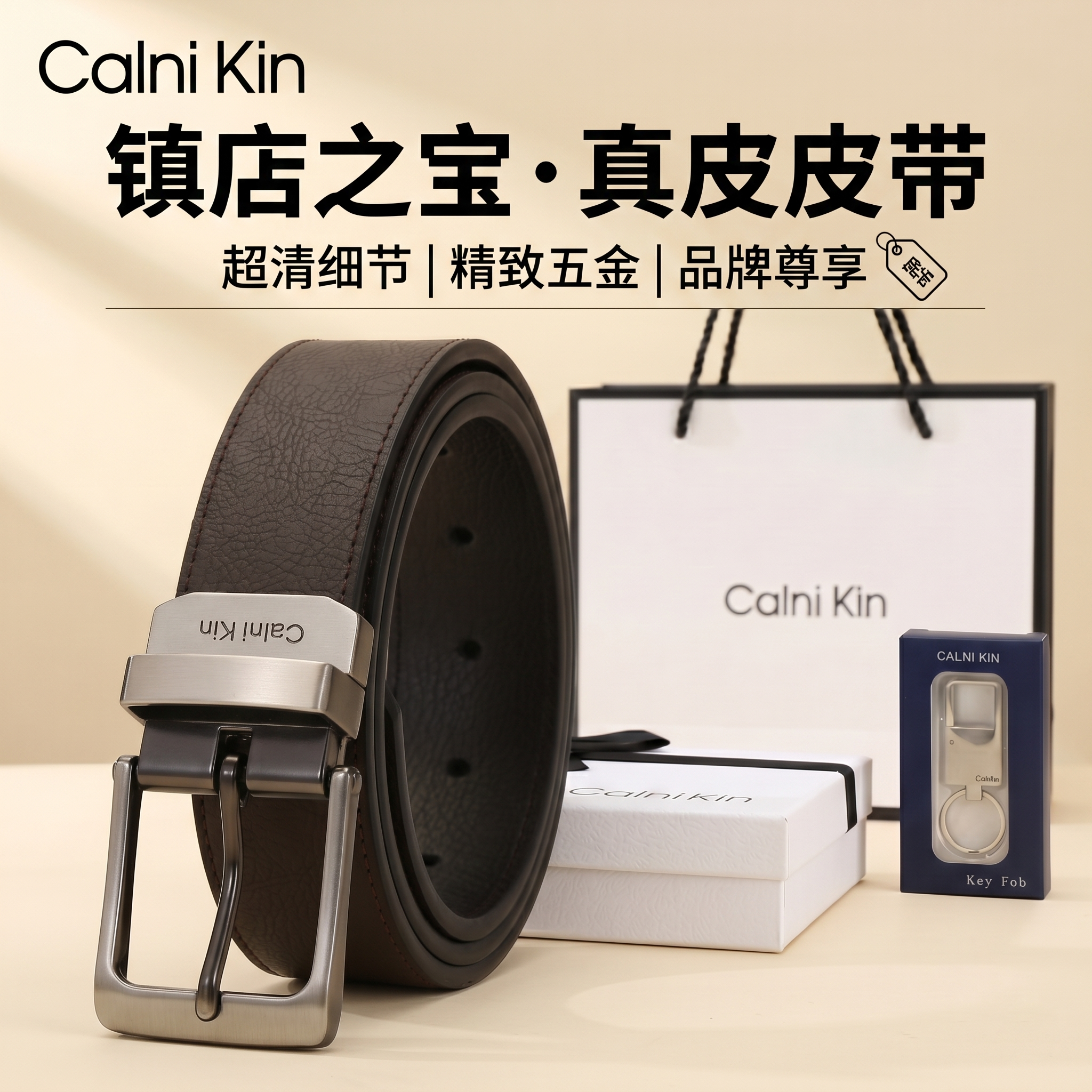 CalniKin皮带男潮流真牛皮牛仔裤轻奢针扣休闲商务潮腰带高档裤带