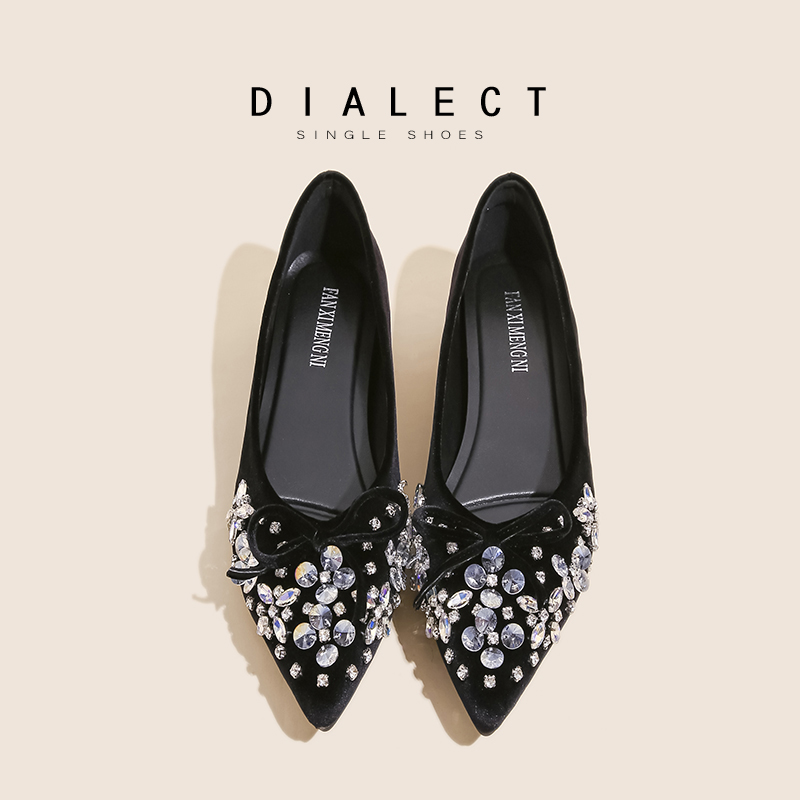 【一梵】金丝绒配裙子水钻单鞋
