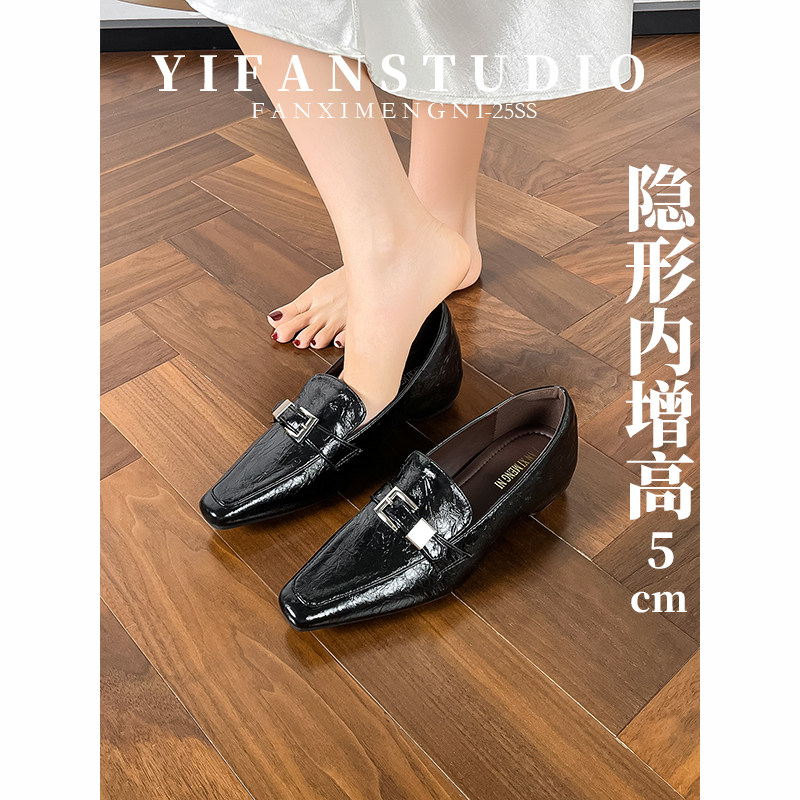 方头皮带扣乐福鞋女内增高一脚蹬