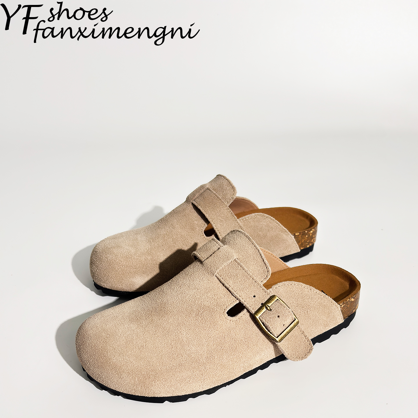 2025年新款秋真皮软木博肯鞋春秋勃肯鞋女半拖厚底时尚外穿包头拖