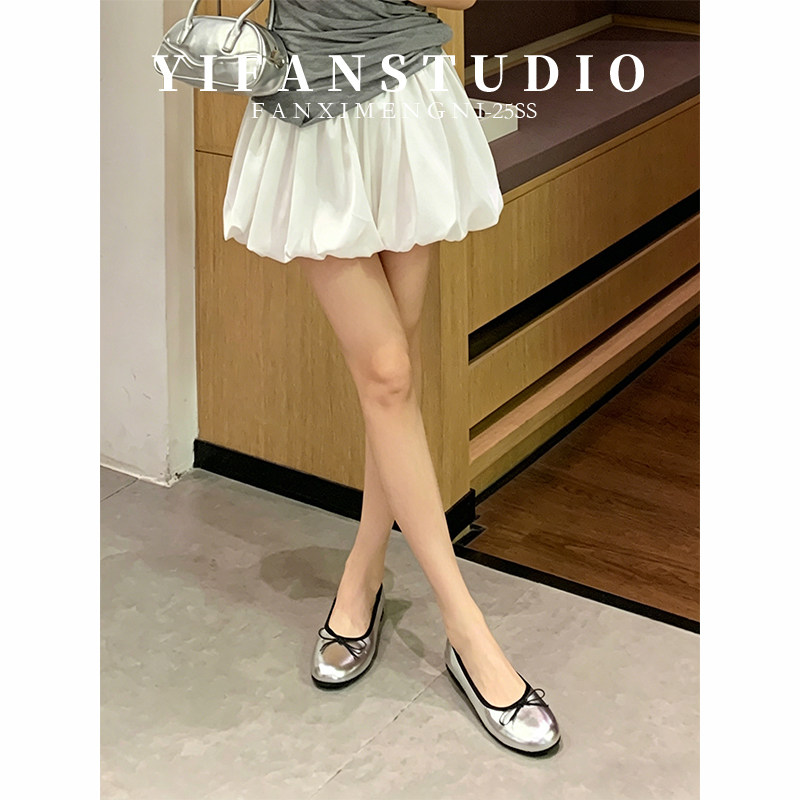 羊皮版~法式蝴蝶结浅口单鞋女春夏季软底奶奶鞋平底真皮芭蕾舞鞋